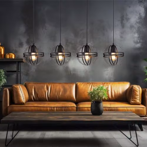 Globo Lighting Tamara II Industrial Black Metal Sphere Pendant Light, Height-Adjustable, 4x E27, W/D/H: 20 x 20 x 120 cm – 3