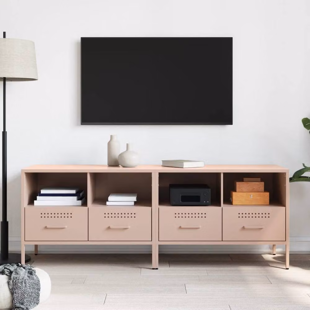 Berkfield Home Set of 2 Pink Metal TV Cabinets, W/D/H: 68 x 39 x 50.5 cm – 3