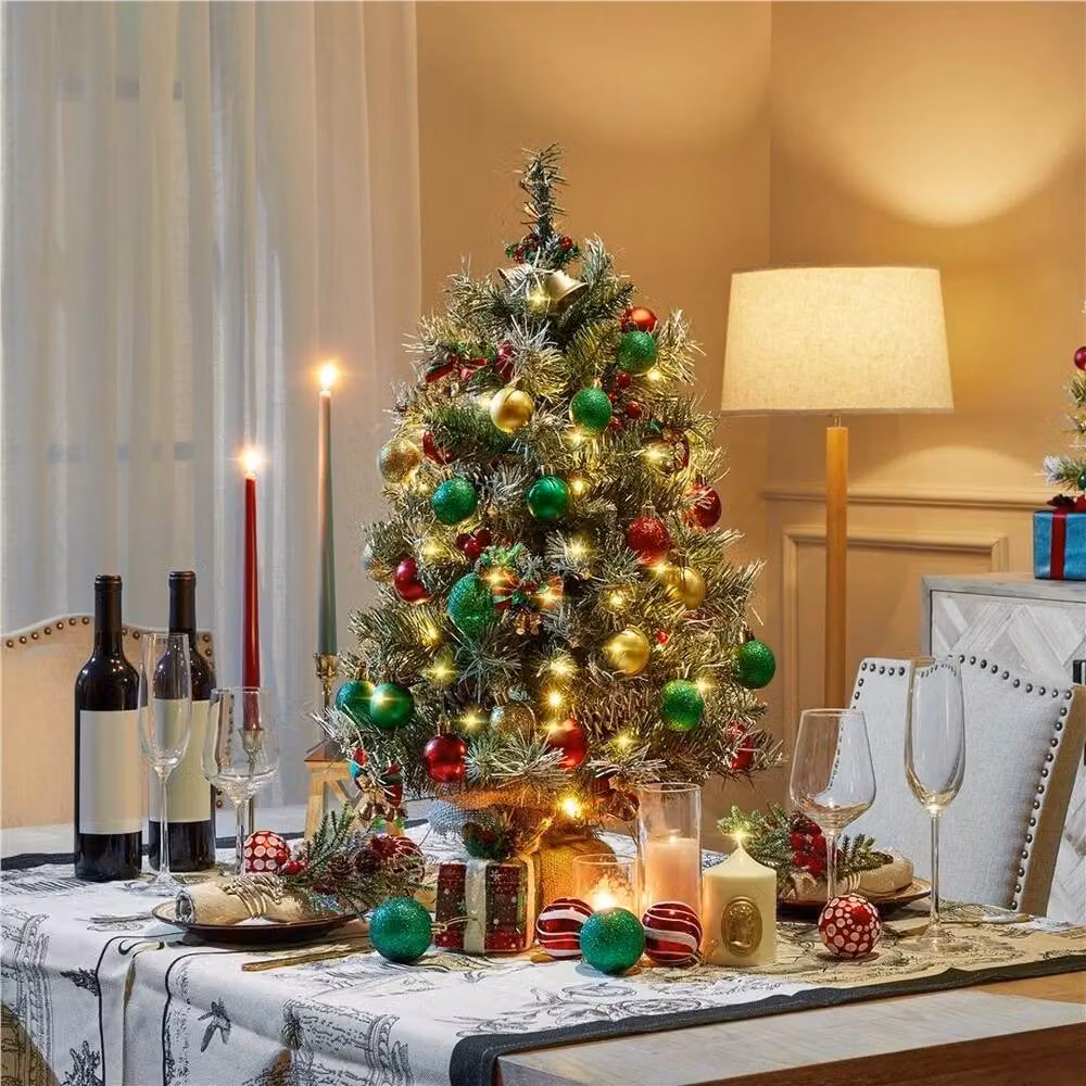 EONLION Set of 2 Pre-Lit Tabletop Christmas Trees with Multicolour LED Lights, Green and White, Height: 91.44 cm – 4