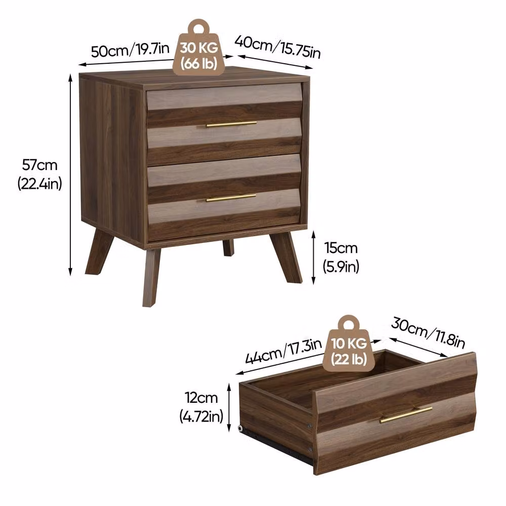 Matteo Brown Two-Drawer Bedside Cabinet in Wood and MDF – 2