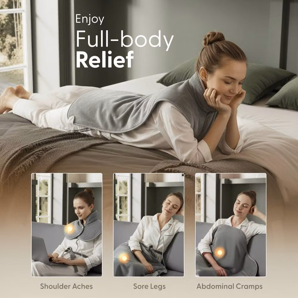 Keplin Electric Heating Pad in Grey with 9 Heat Settings, Automatic Shut-Off and Washable Flannel Cover, W/D/H: 100 x 60 x 60 cm – 5