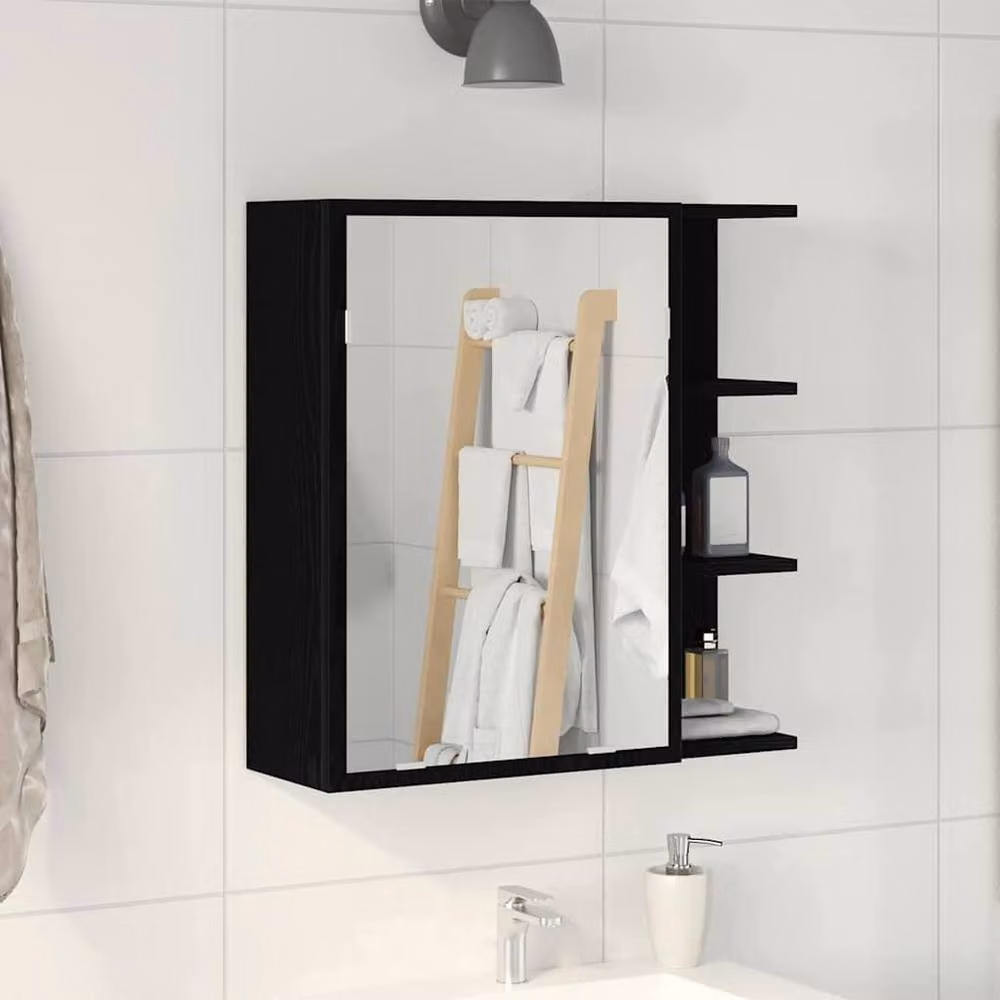 Berkfield Home Modern Black Oak Bathroom Mirror Cabinet, W/D/H: 64 x 20.5 x 20.5 cm – 2