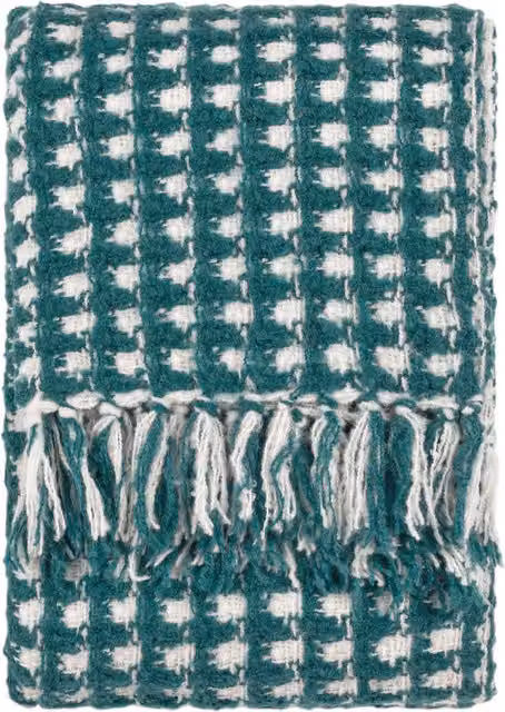 Toasty Waffle Pique Throw in Petrol Blue with Fringes