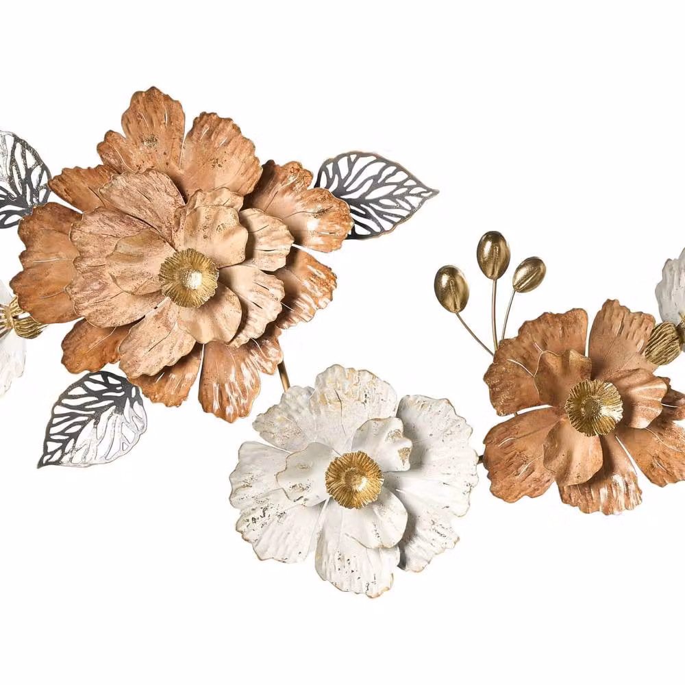 Wyld and Coco Handmade 3D Metal Floral Wall Decor in Multicolour, White and Gold – 2