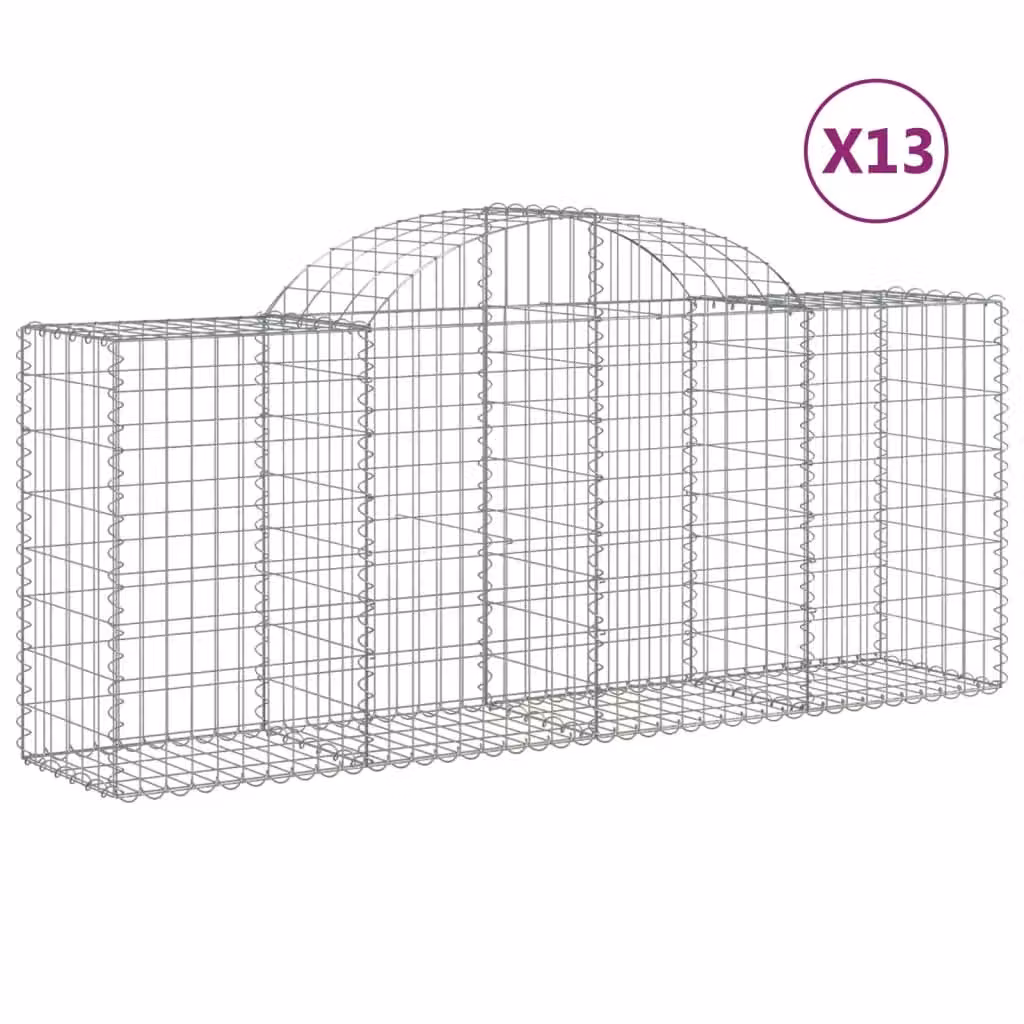 Berkfield Home Arched Gabion Baskets, 13 Piece Set, Silver Galvanised Steel, W: 200 cm, D: 50 cm, H: 80-100 cm – 2