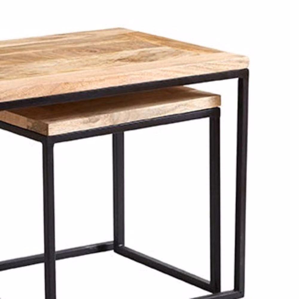 Wyld Haus Toivakka Set of 3 Industrial Reclaimed Wood Nesting Coffee Tables in Brown – 3
