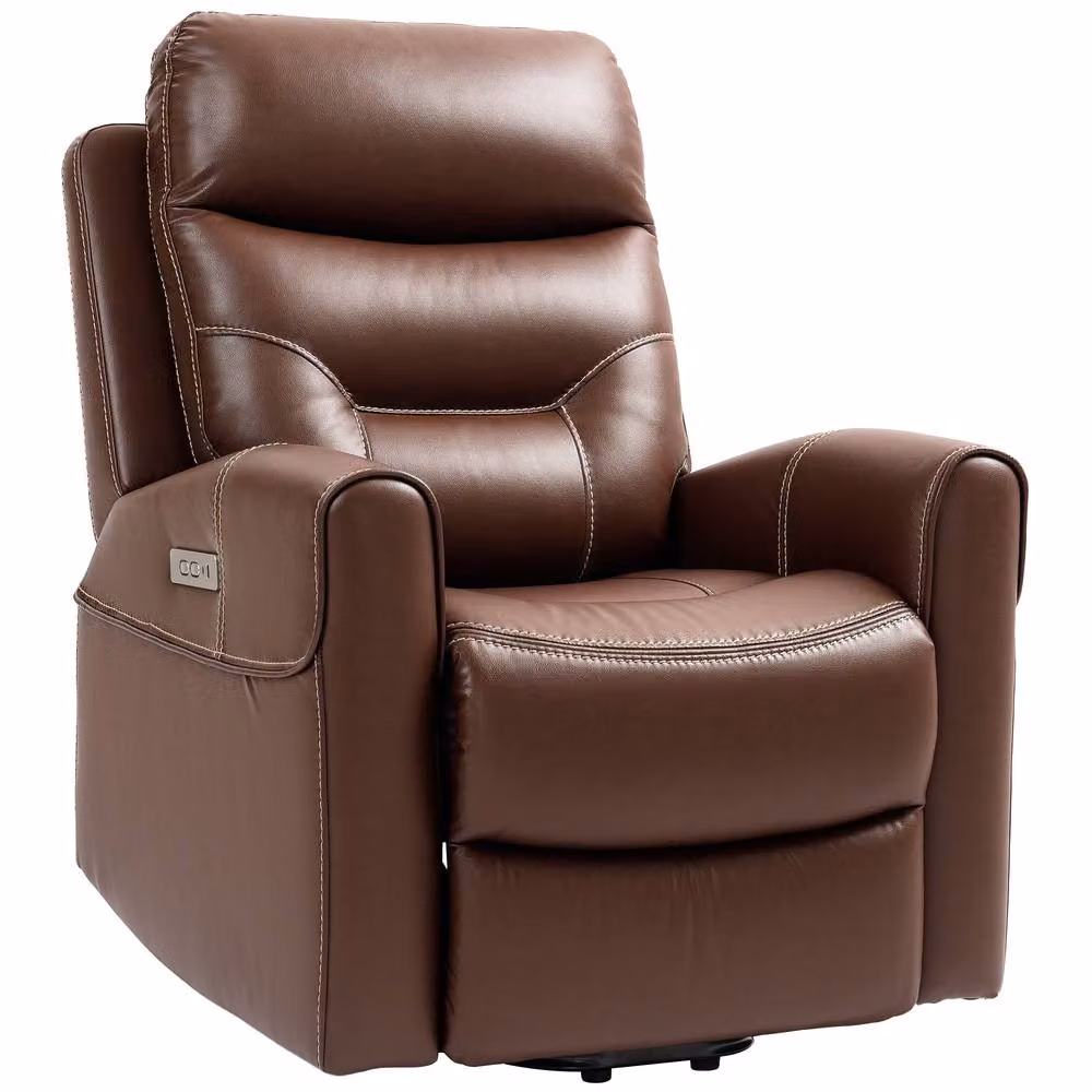 STILVORA Brown Synthetic Leather Recliner Armchair with USB-A and USB-C Ports – 5