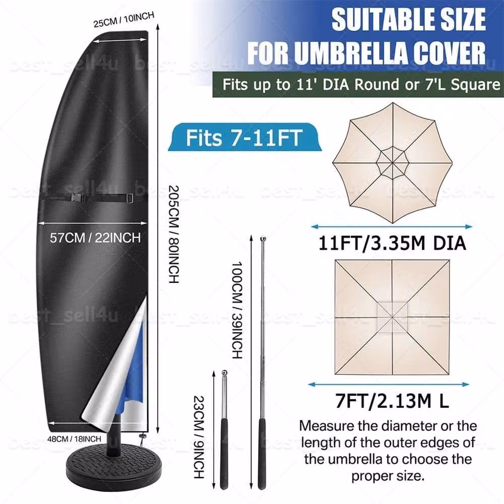 FLAVORA Black Heavy Duty Polyester Parasol Cover, W/D/H: 100 x 15 x 15 cm – 6