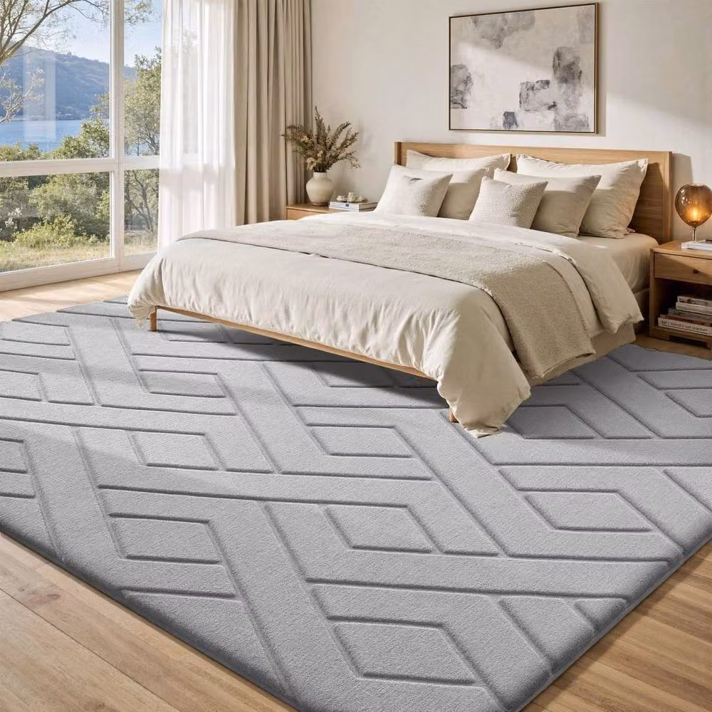 FORGEVIO Extra Large Modern Geometric Area Rug in Light Grey, W: 160 cm, D: 230 cm – 2