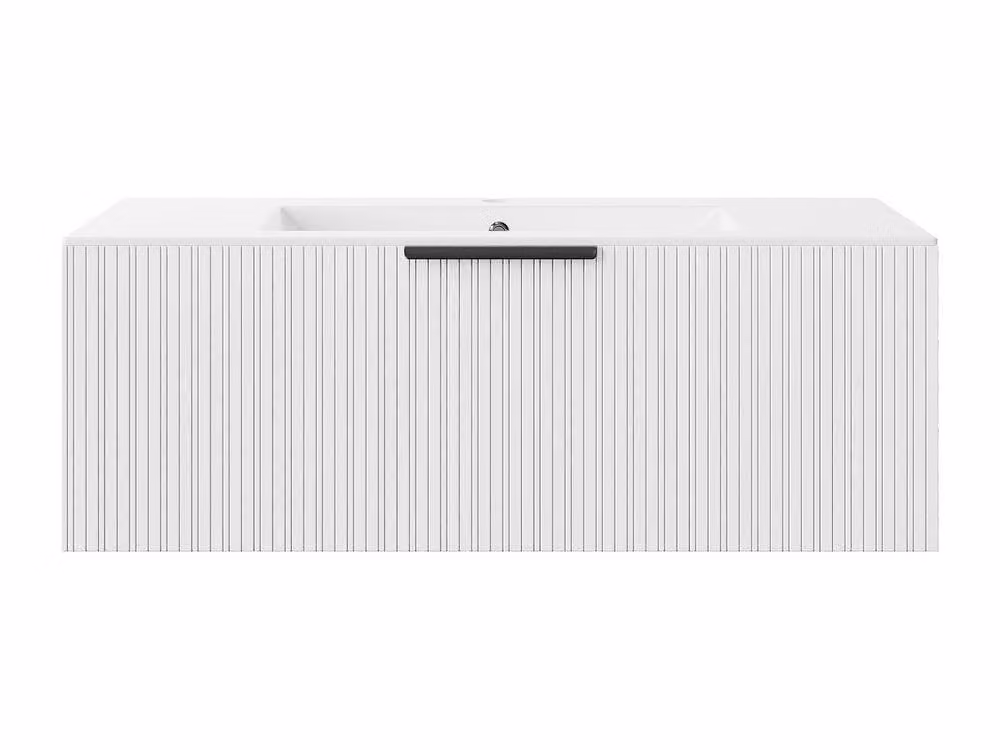 Vente-unique Striped Wall-Mounted Bathroom Vanity Unit with Inset Basin, White, W: 100 cm, H: 45.5 cm, D: 35 cm – 2