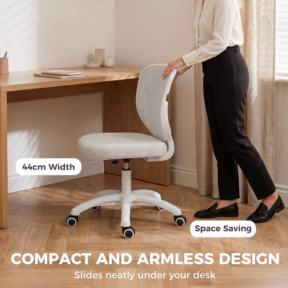 Rolipo Grey Armless Mesh Swivel Task Chair with Adjustable Height and Castors – 3