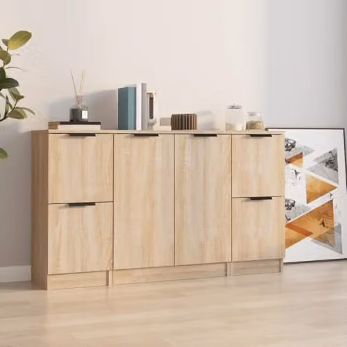 vidaXL Set of 3 Sonoma Oak Sideboards and Storage Cabinets in Engineered Wood – 1