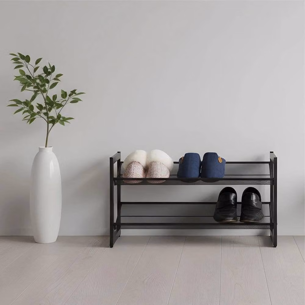 EONLION 2 Tier Stackable Metal Shoe Rack Organiser in Black, W: 50 cm, D: 42 cm, H: 50 cm – 3