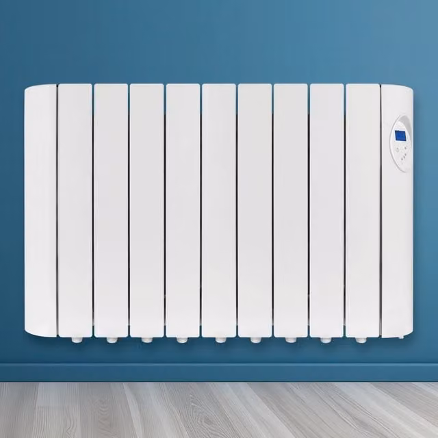Futura White Wall Mounted Oil Filled Electric Radiator with Digital Thermostat and Timer, 1800W