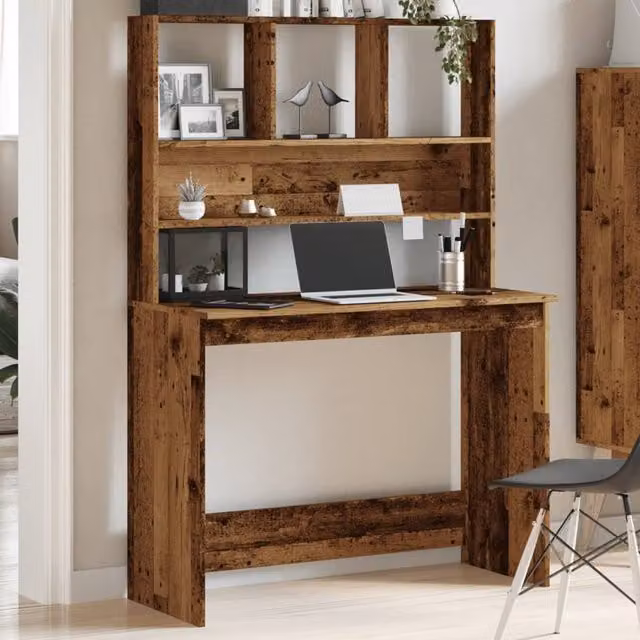 Berkfield Home Rustic Brown Decorative Writing Desk with Shelves, W/D/H: 102 x 45 x 148 cm