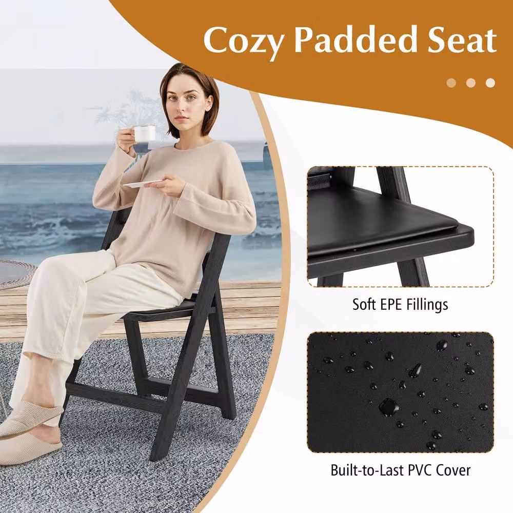 Gymax 4 Pack Black Resin Folding Patio Chairs with Padded Seats – 5
