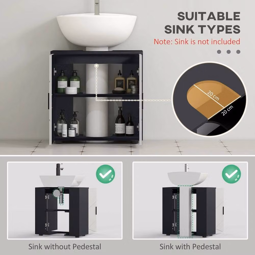 NESTLUNE Modern Black Matt Freestanding Bathroom Vanity Unit with Hinged Doors and Internal Shelves – 4