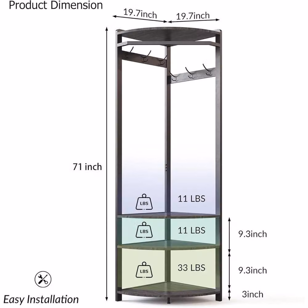 VOGREX 4-Tier Corner Coat Rack and Shoe Storage in Black – 2