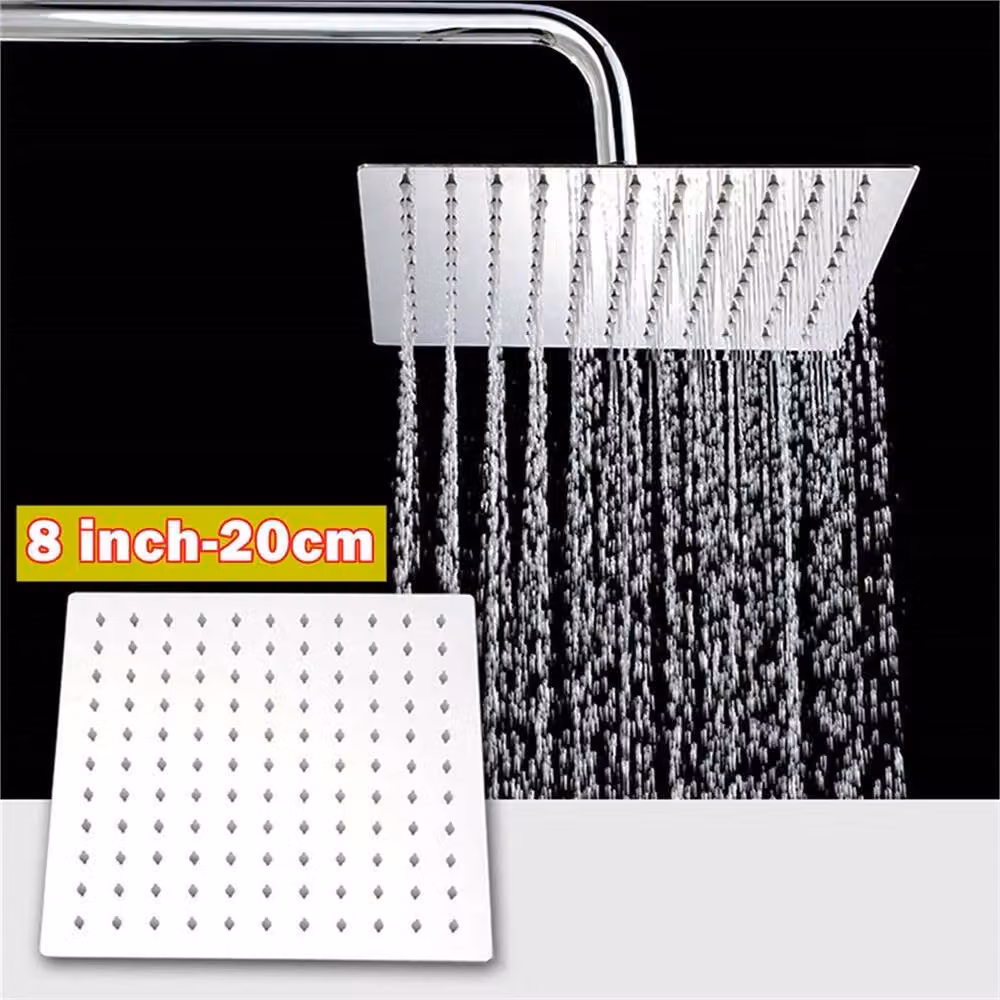 EONLION 8 inch Square Overhead Shower Head in Silver Chrome Stainless Steel – 2
