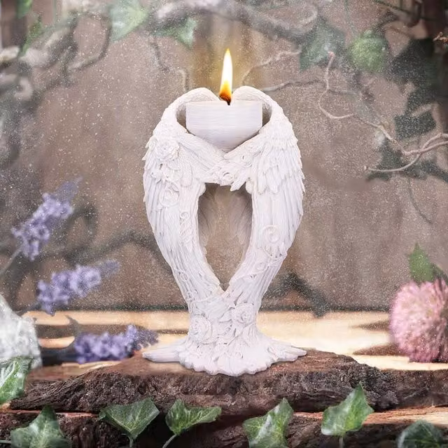 Nemesis Now Floral Angel Wings Tea Light Candle Holder, White, Height: 17 cm