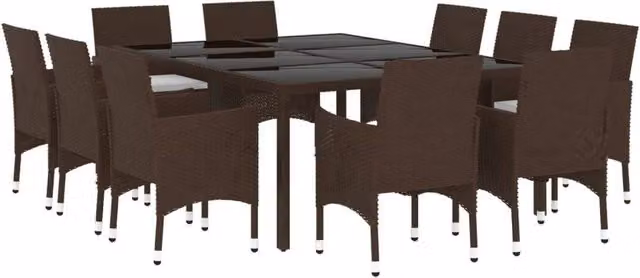 Berkfield Home Elegant 11 Piece Garden Dining Set in Brown Poly Rattan with Metal and Glass Details – 1