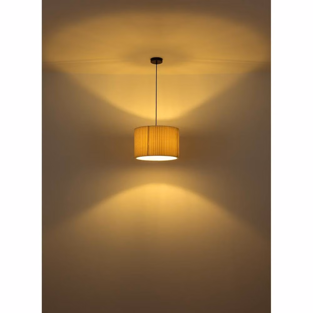 Globo Lighting Cylindrical Textile Pendant Light in Beige and Black, Diameter: 38 cm, Height: 120 cm, 1x E27 – 4