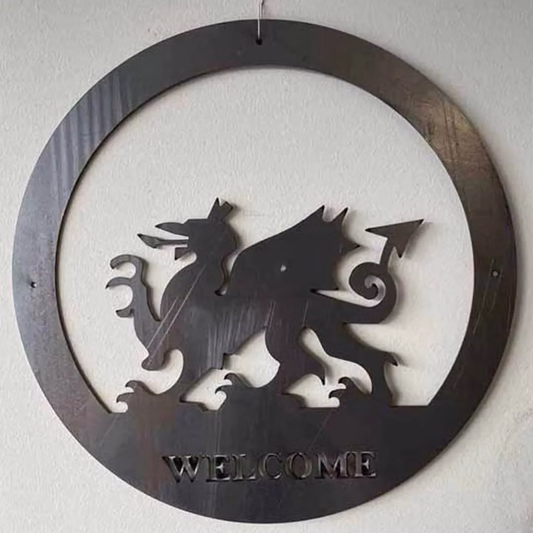 Poppyforge Welsh Dragon Welcome Wall Art, Black Steel, W: 29.5 cm, H: 29.5 cm – 2