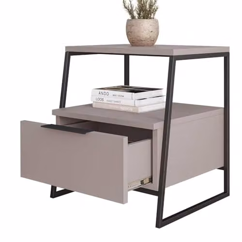 FWStyle Mocha Grey Modern Bedside Table with Drawer, H50 x W45 x D41 cm – 2
