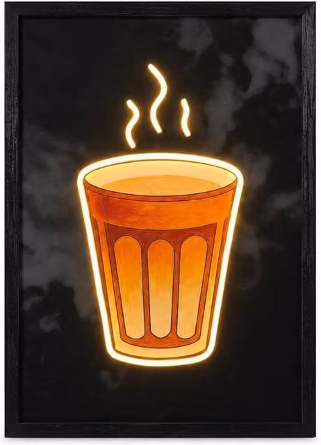 HOME LUXE INTERIOR Tea Cup Neon LED Wall Art, Black, W: 40 cm, H: 40 cm