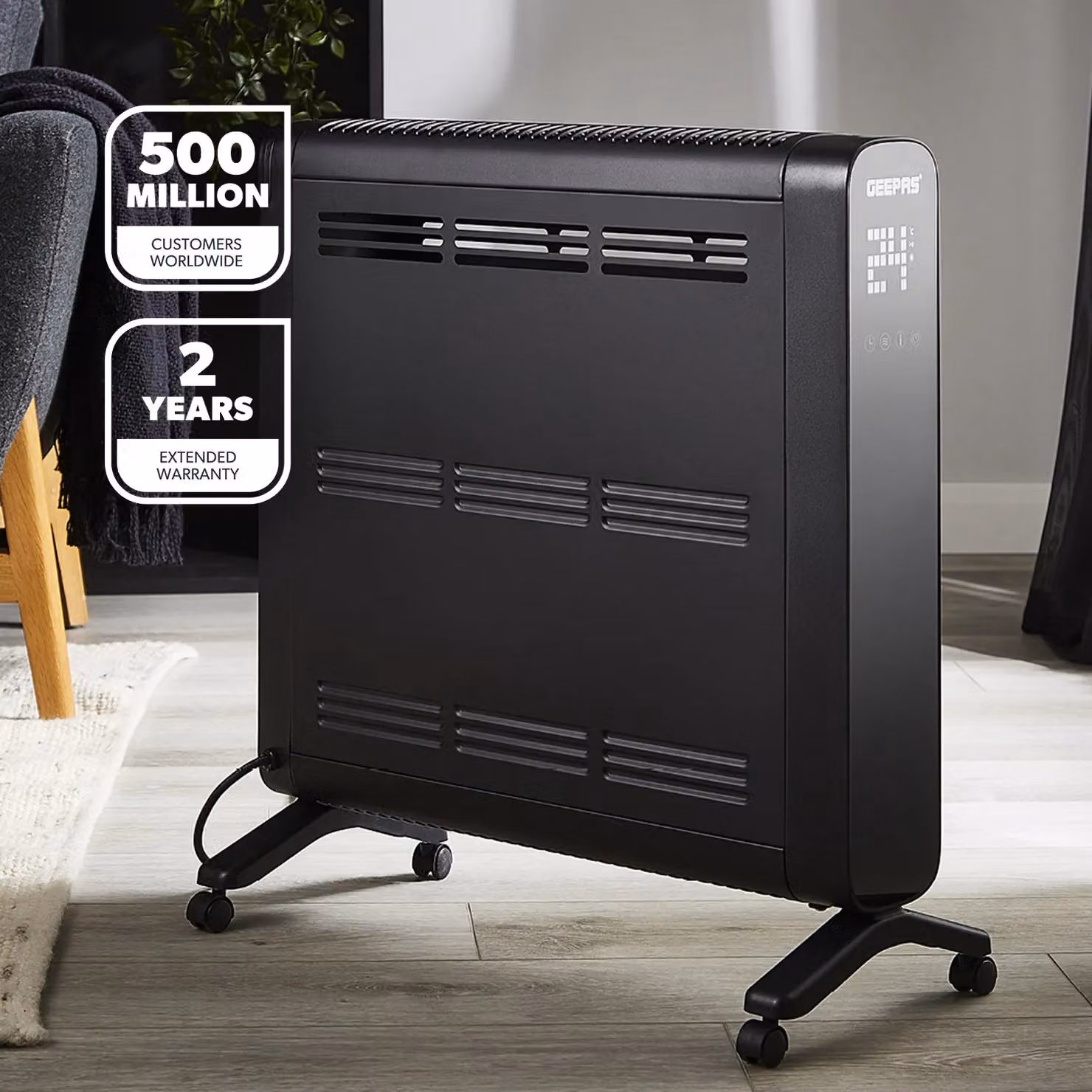 Geepas 2000W Smart WiFi Electric Convector Heater with Timer and App Control in Black – 2