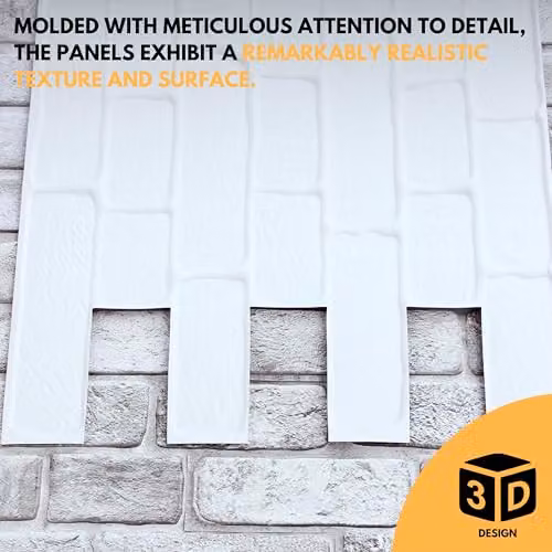 Novecrafto Grey Faux Brick Effect 3D PVC Wall Cladding Panels, 6 Sheets, W: 96 cm, H: 48 cm – 5