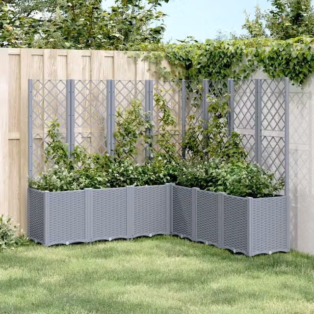 Berkfield Home Garden Planter with Trellis in Blue and Grey, W/D/H: 160 x 160 x 140 cm – 1