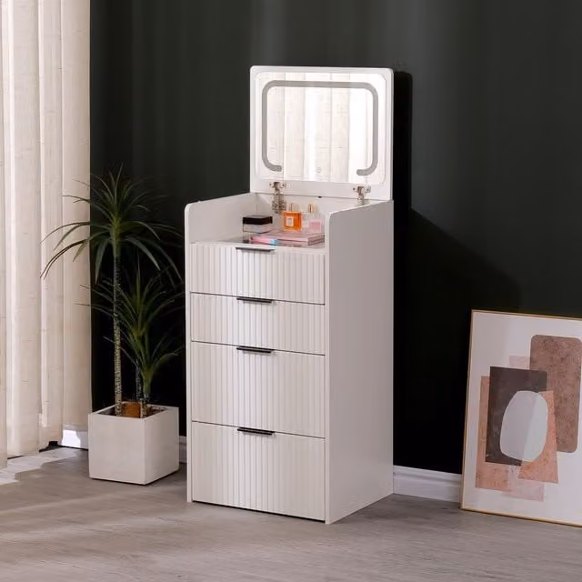WestWood Textured LED Vanity Dressing Table with 3 Drawers and Flip Mirror in White