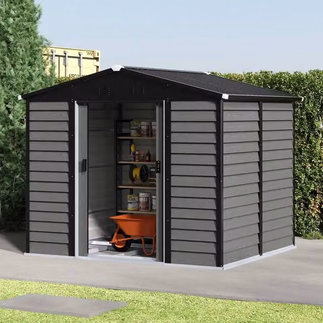 NESTLUNE Metal Garden Shed with Apex Roof in Dark Grey, H: 190 cm, D: 60 cm