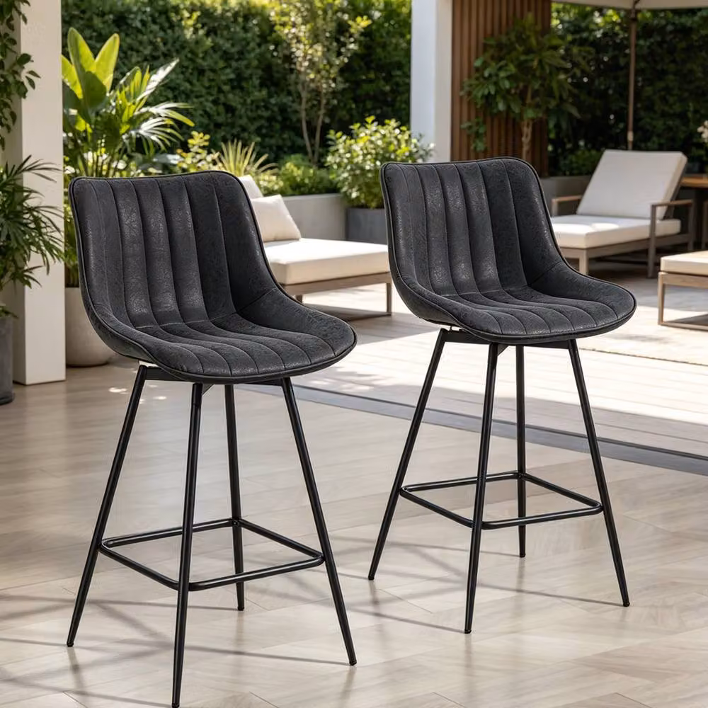 ERGOVEXA Set of 2 Black PU Leather Swivel Bar Stools with Backrest – 5