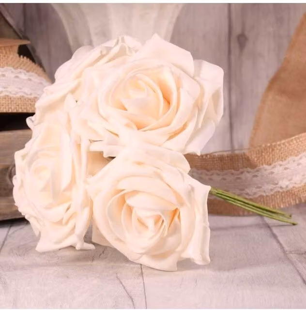 KDMD Pack of 2 Ivory Foam Open Tea Roses in White