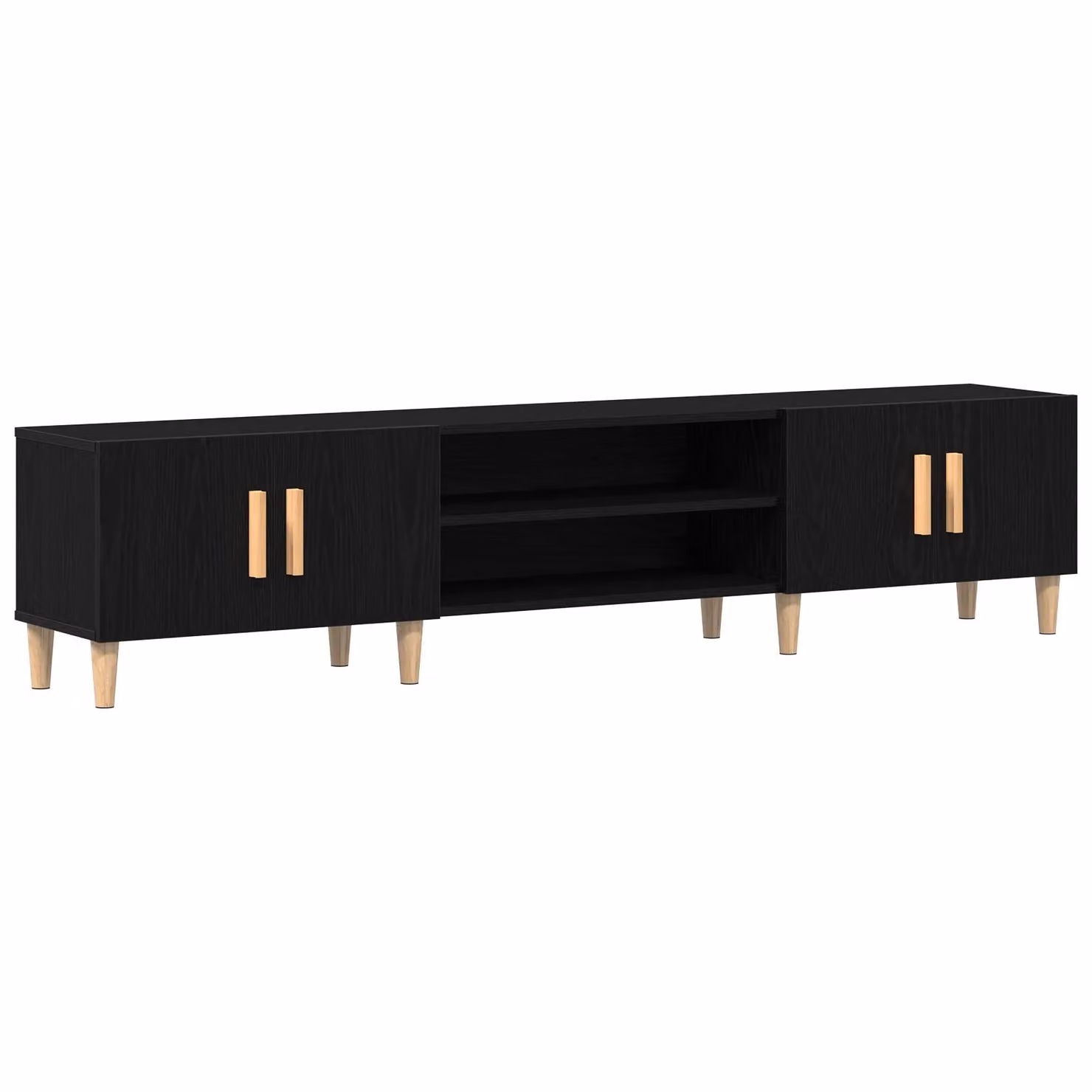 Berkfield Home Modern Black Oak TV Cabinet with Internal Shelves and Hinged Doors, W/D/H: 180 x 31.5 x 40 cm – 2