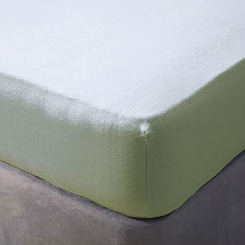 Belledorm Green Brushed Cotton Flannelette Fitted Sheet, W/D/H: 90 x 190 cm