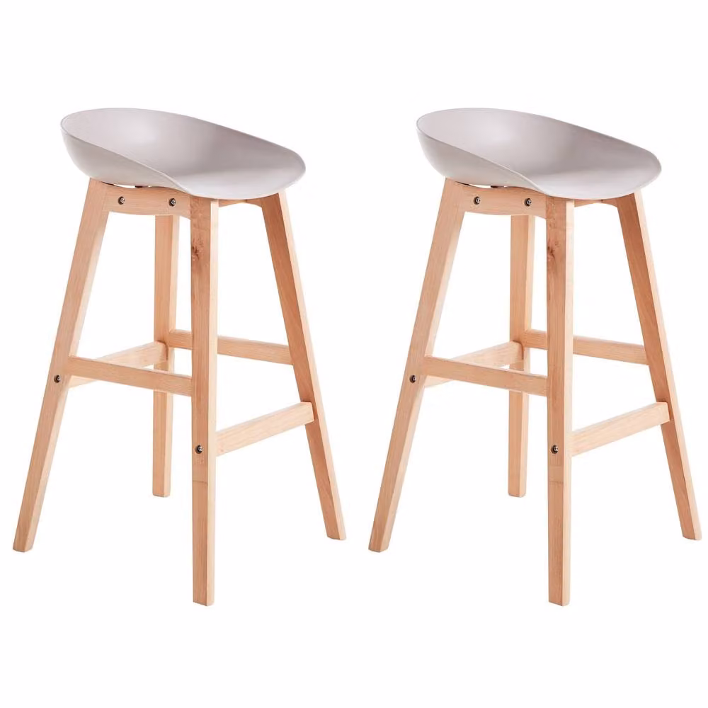 Wyld and Coco Set of 2 Taupe Polypropylene Counter Stools with Beechwood Legs in Beige, Height: 85 cm – 2