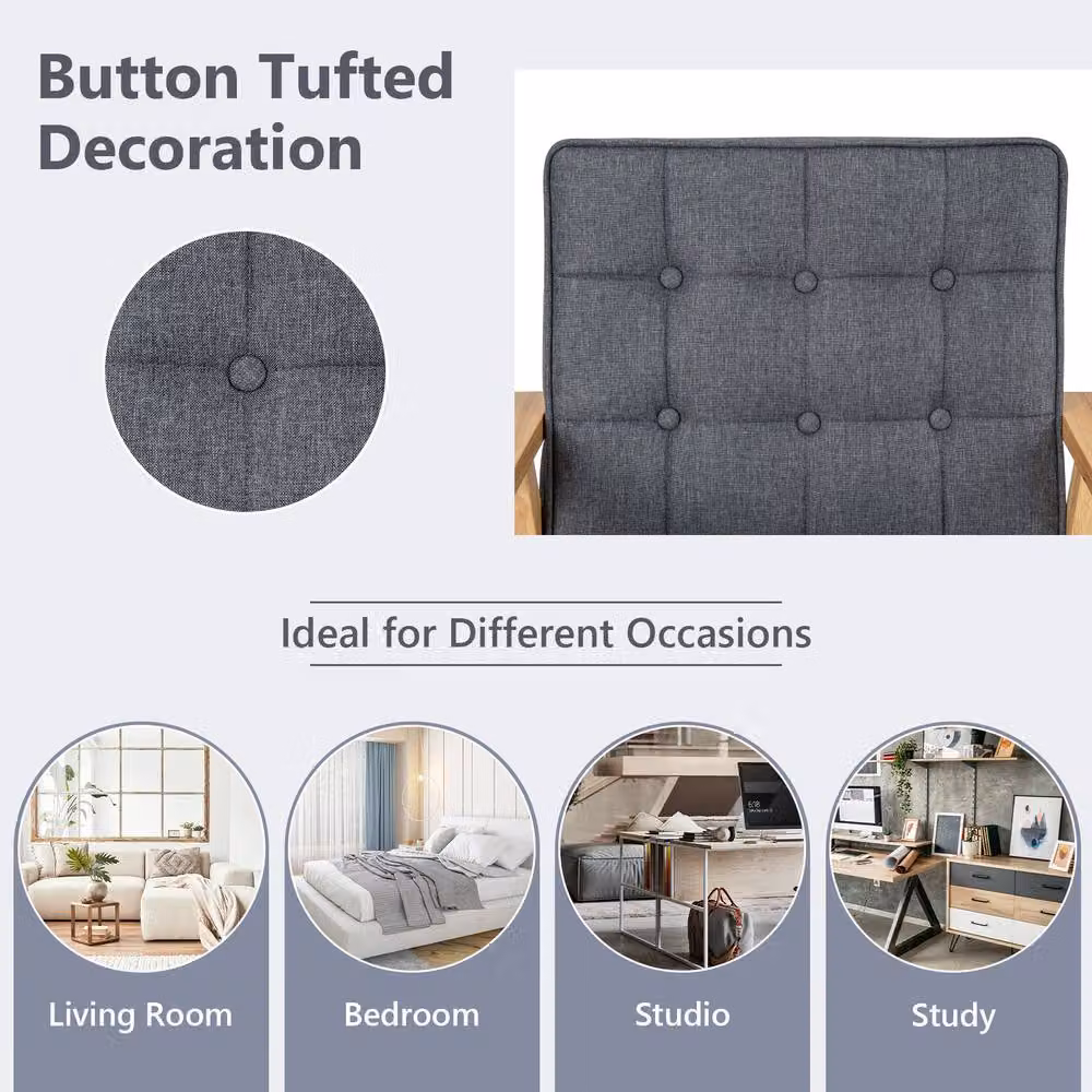 Costway Modern Upholstered Accent Armchair with Rubberwood Armrests in Grey – 5