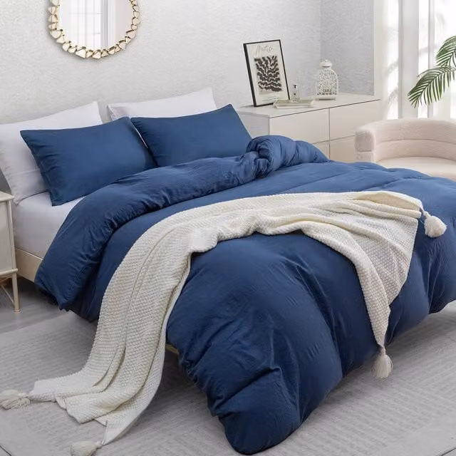 Grace Premium Reversible Microfibre Duvet Cover and Pillowcase Set in Blue, Double, W/H: 140 x 200 cm