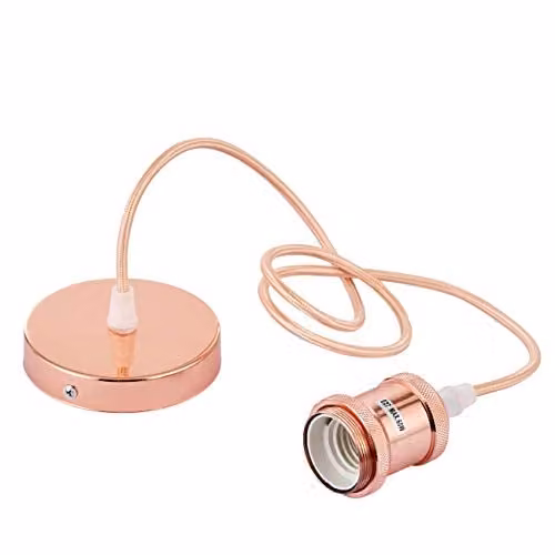 Innoteck Vintage E27 Ceiling Pendant Lamp Holder with Metal and Fabric Braided Light Fitting in Rose Copper