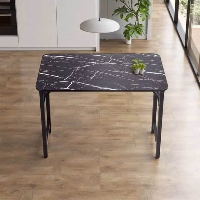 KORVIXA Black Folding Laptop Table and Computer Desk with Rectangular Wood Top, W/D/H: 100 x 100 x 75 cm