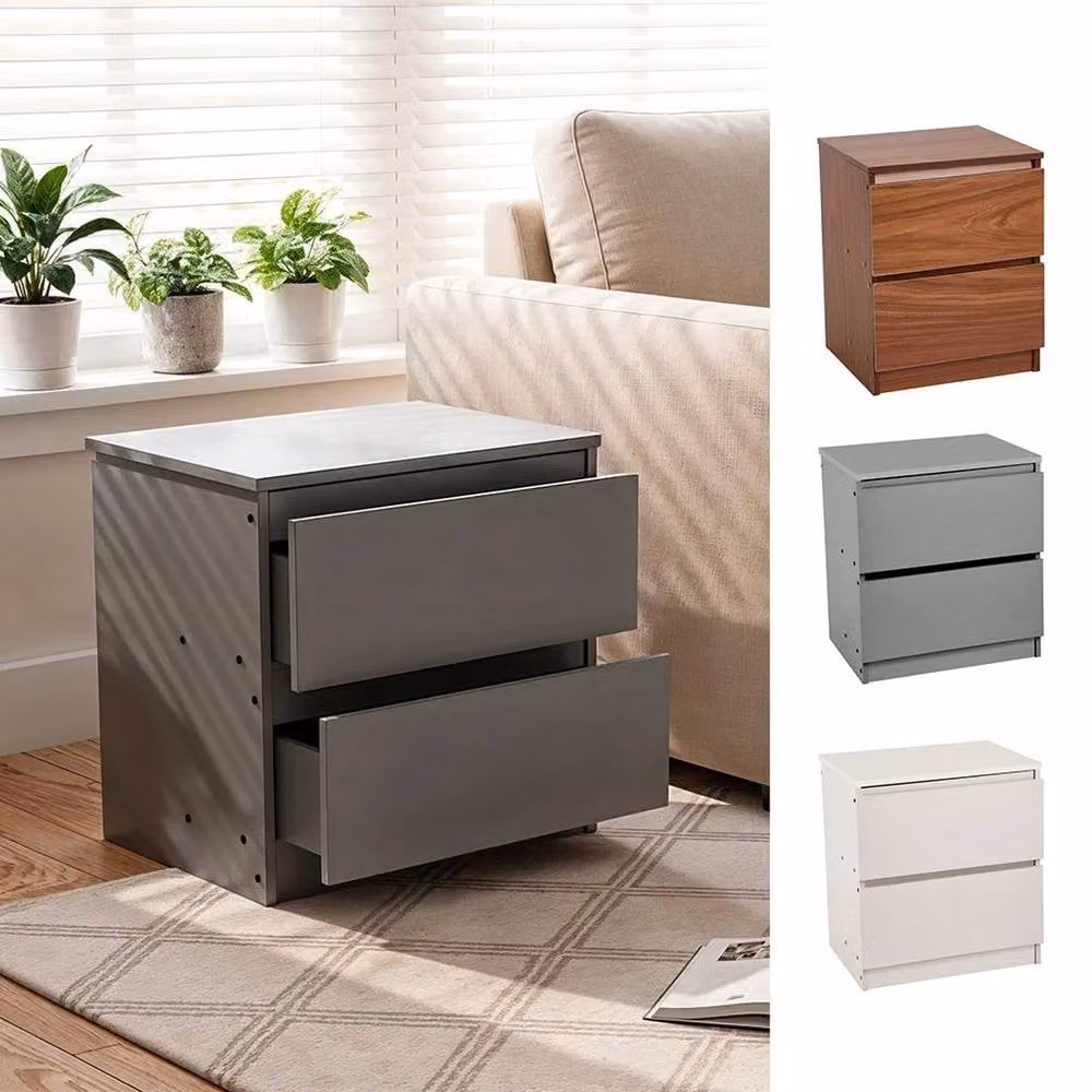 FORGEVIO Grey 2 Drawer Bedside Table Cabinet – 3