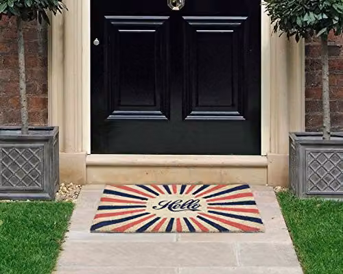 Coco&Coir Hello Dazzle Urban Themed Coir Door Mat, Brown and Multicolour, W: 45 cm, D: 75 cm, H: 1.5 cm – 2