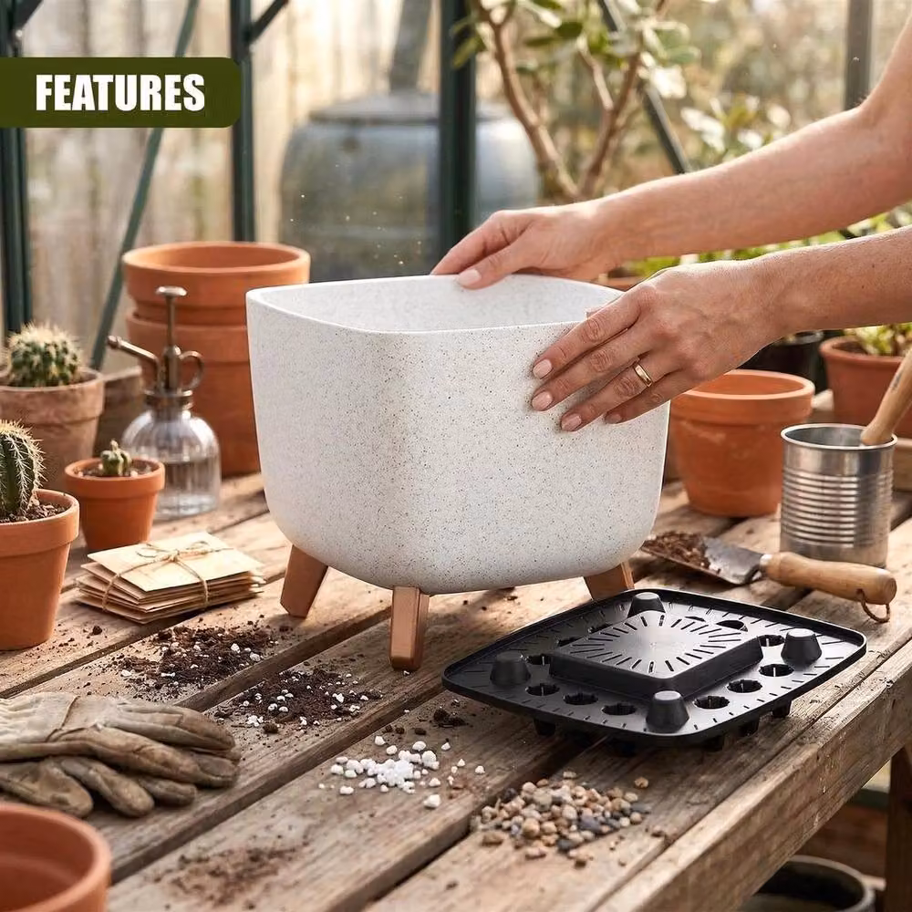 Kelvenix White Stone Planter with Legs and Water Reservoir – 5