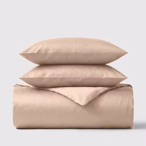 Bedable 100% Cotton Sateen Duvet Cover and Pillowcase Set, Beige, 200 x 200 cm – 1