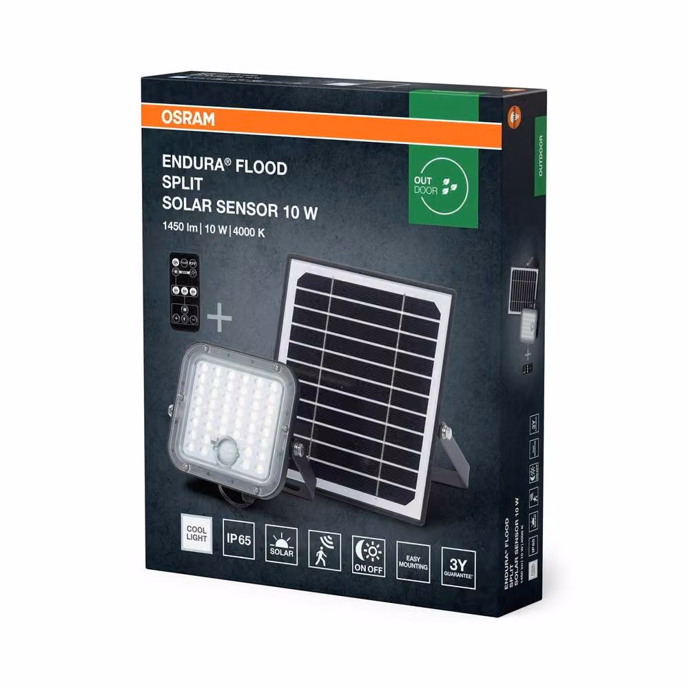Osram Endura Solar LED Outdoor Floodlight, 10W, 1450lm, Black, with Remote Control, Motion Sensor and Dusk Sensor, IP65 Rated – 3