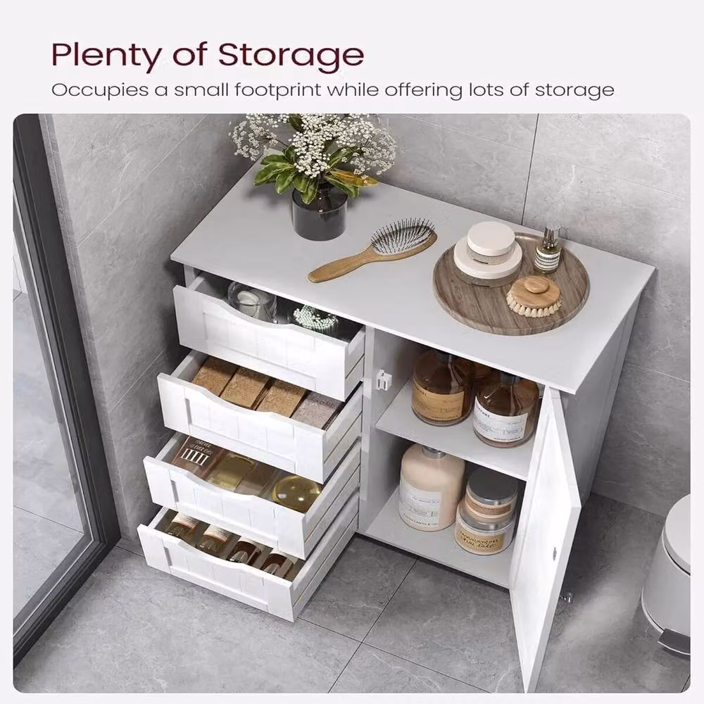 VOGREX White Wood Bathroom Storage Cabinet with 4 Drawers and 1 Door, W/D/H: 82.0 x 55.0 x 30.0 cm – 2