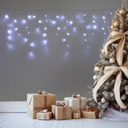 AMOS White Christmas Icicle LED Lights with 720 LEDs, Timer and Memory Function, 21.5 Metres – 3